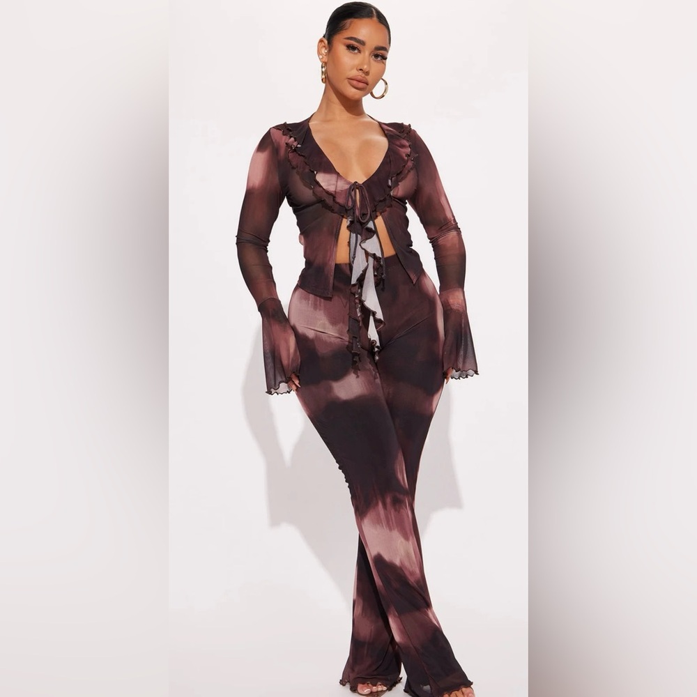 Lenny Ruffle Pant Set - Brown